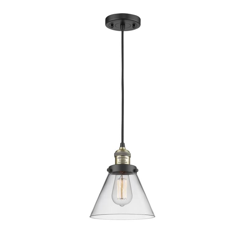 Innovations Lighting Franklin Restoration Cone - 1 Light 8" Cord Hung Mini Pendant - Clear/Black Antique Brass