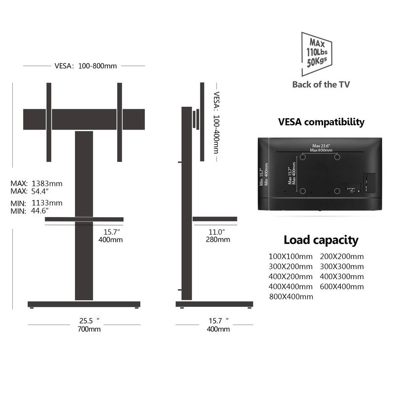 FITUEYES Modern Universal Floor TV Stand for TVs up to 80 inch Iron Base,Hold Up To 110 Lbs