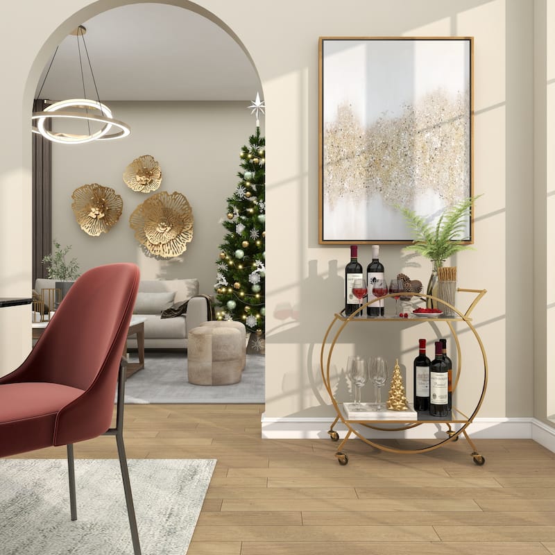 Metal Contemporary Bar Cart with Wheels