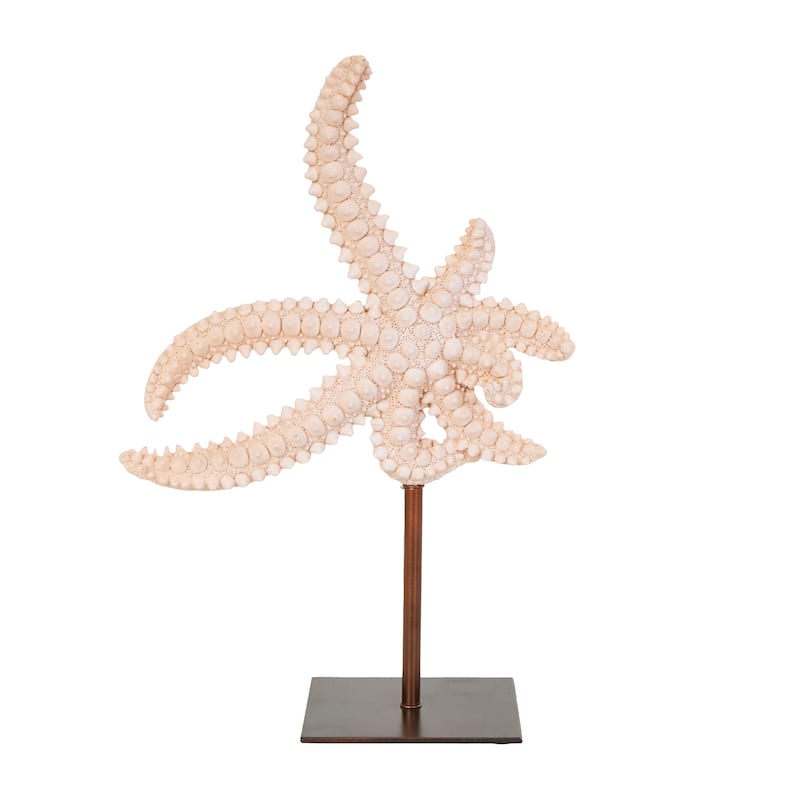 Pink Polystone Textured Starfish Sculpture with Copper Stand