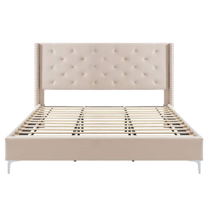 California King Velvet Upholstered Platform Bed Frame