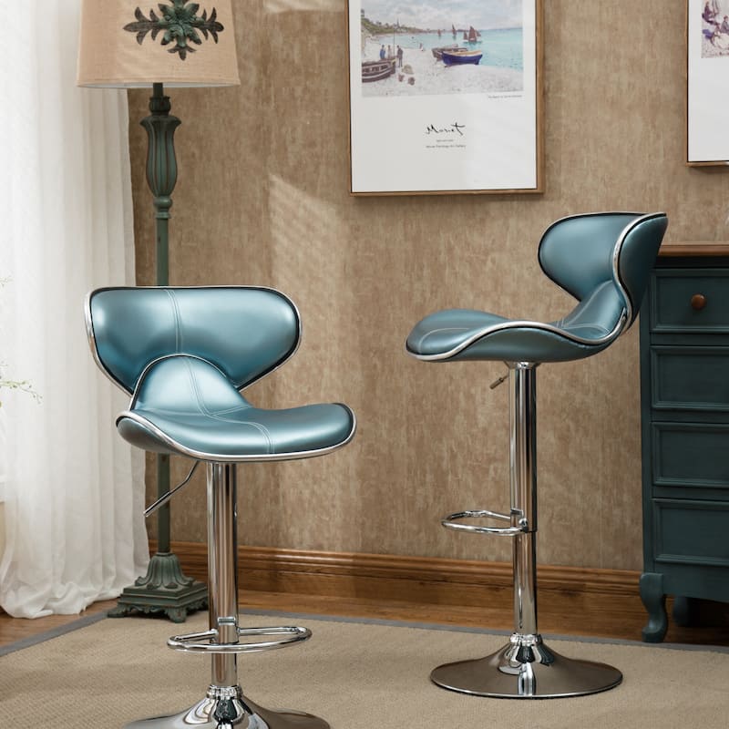 Roundhill Furniture Masaccio Leatherette Airlift Adjustable Swivel Barstool (Set of 2) - Blue