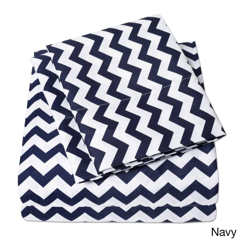 Sweet Home Collection 4 Piece Chevron Printed Sheet Set, Double Brushed Microfiber