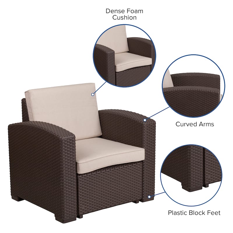 Faux Rattan Chair with All-Weather Cushion