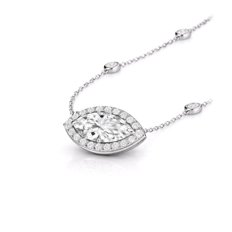 Auriya 14K Gold Lab Grown Marquise Diamond Halo Pendant with Bezel Necklace 1.00 to 5.00 ct. tw. (F-G VS)