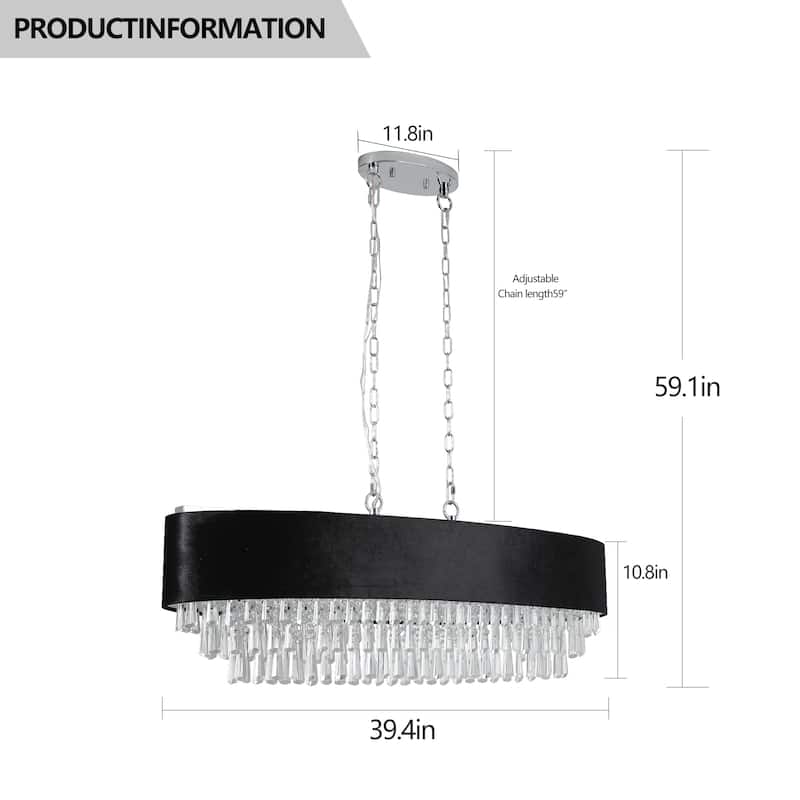 Anmytek 39" Modern Crystal Chandelier Anti-Glare 8-Light G9 Pendant for Home