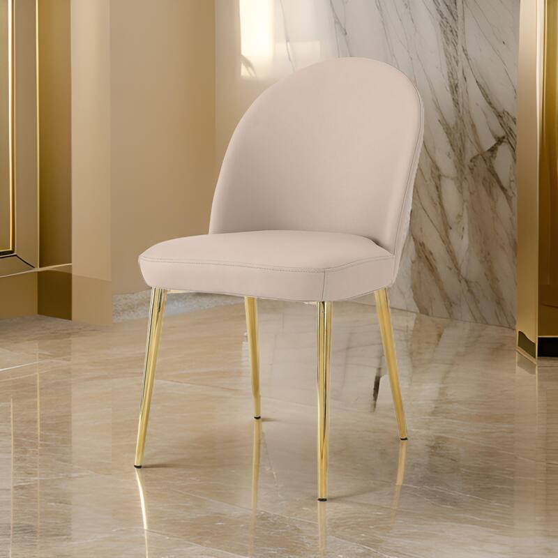 Era 24 Inch Dining Chair Set of 2, Curved Back, Beige Faux Leather, Gold
