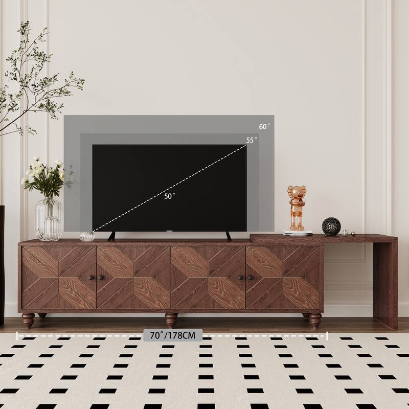 70"-90" Extendable TV Stand, Stylish Entertainment Center with Storage and Adjustable Shelves, Mid Century Wood TV Console