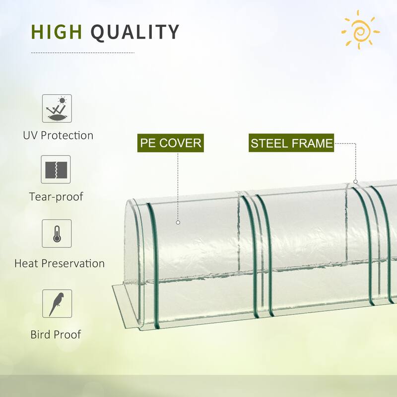 Outsunny 13' L x 3.25' W x 2.5' H PVC Metal Tunnel Garden Greenhouse Kit with Air Ventilation & a Solid Durable Design - Green