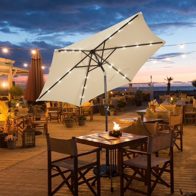 9-Foot Solar LED Patio Market Umbrella with Tilt Adjustment and Crank Lift