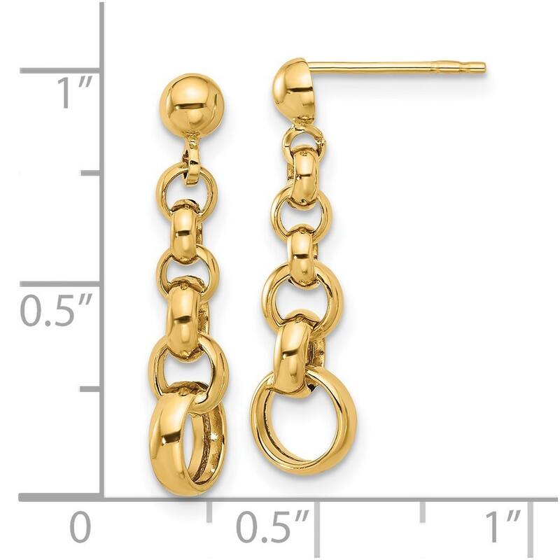Curata 14k Yellow Gold Polished Circle Link Post Earrings - 24.5x6.7mm