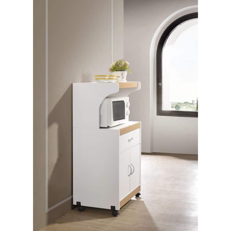 45" White and Beige Solid Microwave Kitchen Cart