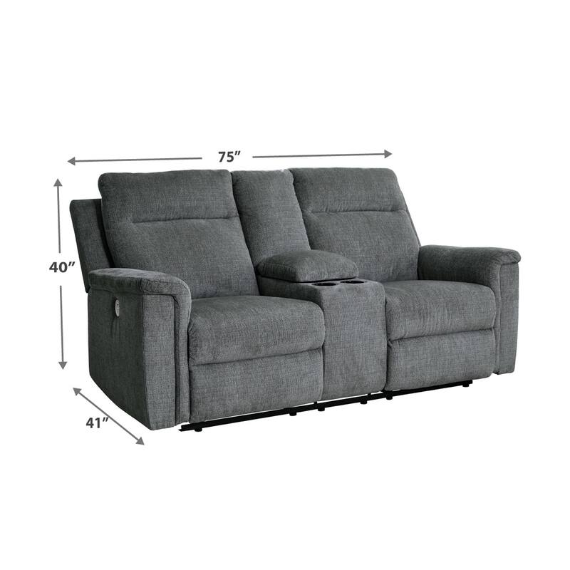 Jinu Power Recliner Loveseat, 75 Inch Gray Polyester Micro Chenille