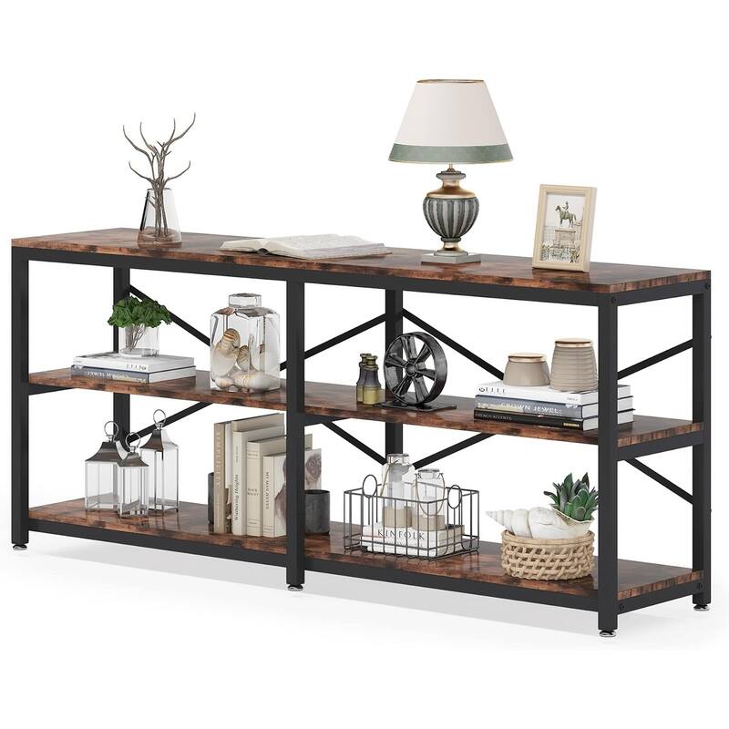 70.9" Extra Long Console Table with Storage Shelves, 3-Tier Sofa Table Behind Couch,Entryway Table with X-Frame Metal Design