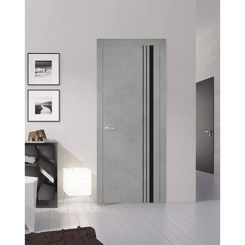 Solid French Door 18 x 80 Planum 0011 Concrete with| Bathroom