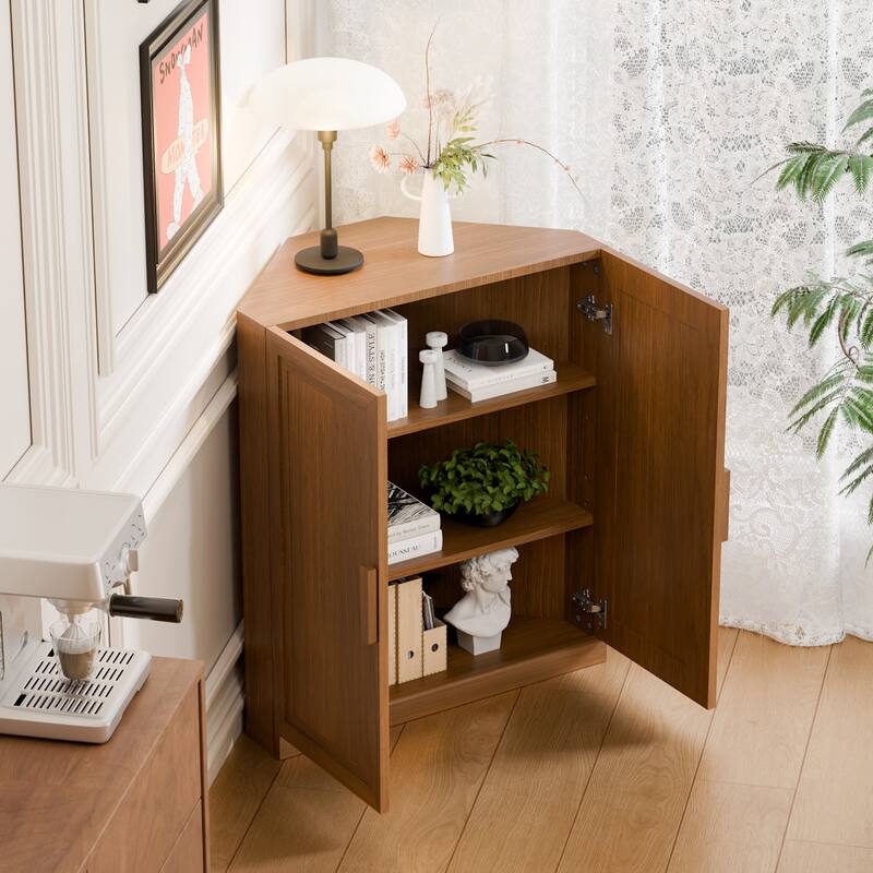 36"H Corner Sideboard Cabinet Free-Standing Corner Storage Organizer