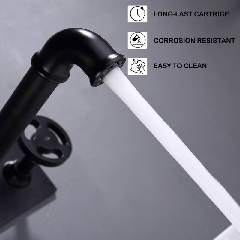 Industrial Wall Mount Bathroom Sink Faucet Widespread with 2 Handle in Gold