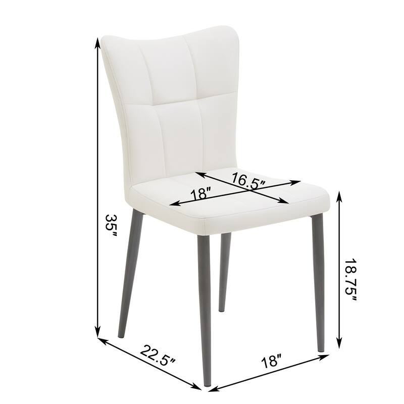 Set of 2 Side Chair Vanity Chair Office Chair Black White Leather Upholstered Dining Chair with Iron Legs