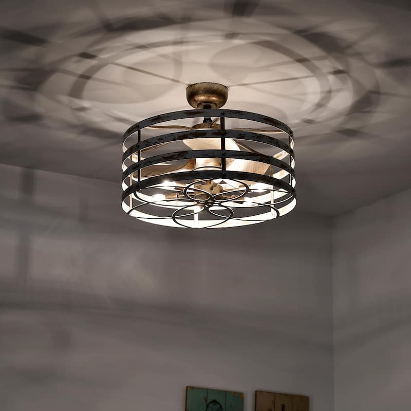 Ketill 24-inch Antique Silver and Weathered White 6 Lights 3 Blades Lighted Ceiling Fan with Remote