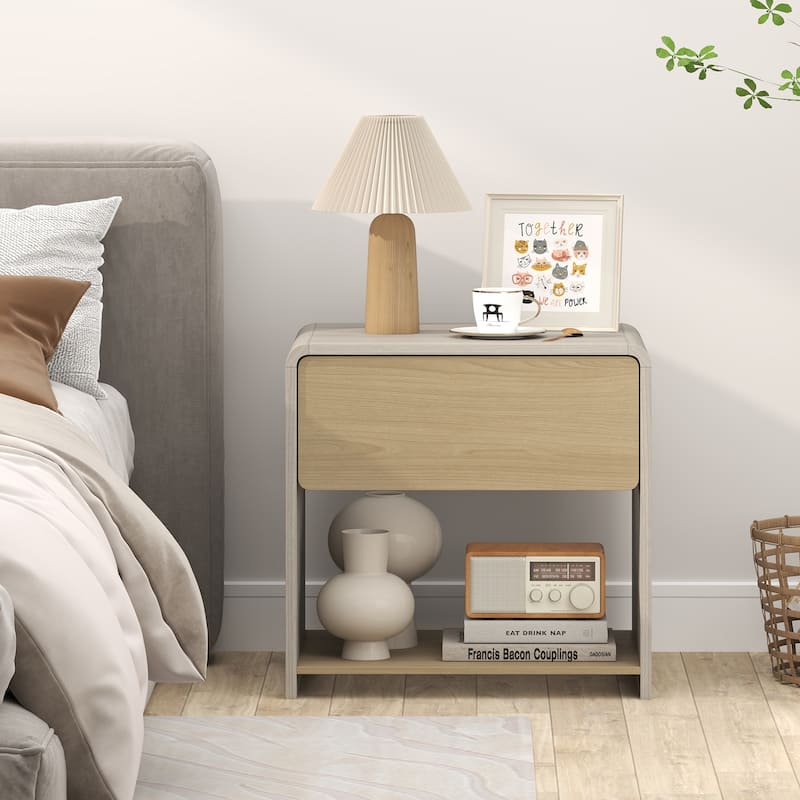 Gymax Modern Style Nightstand 2-Tier Sofa Side Bedside Table w/ Drawer