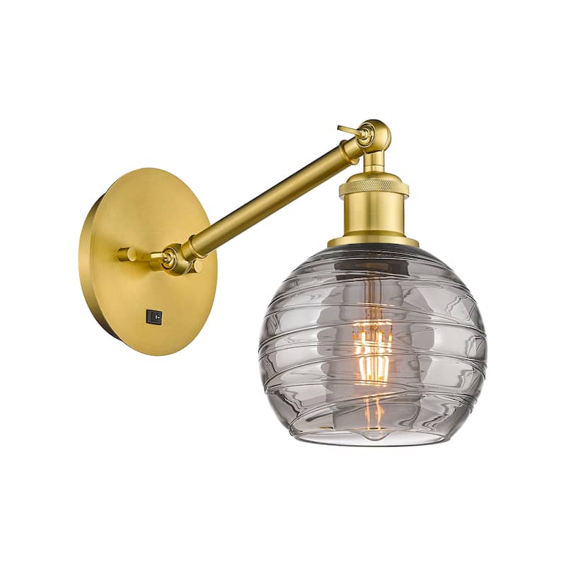 Innovations Lighting 317-1W 8 6 Athens Deco Swirl Sconce Athens Deco - Satin Gold / Light Smoke Deco Swirl
