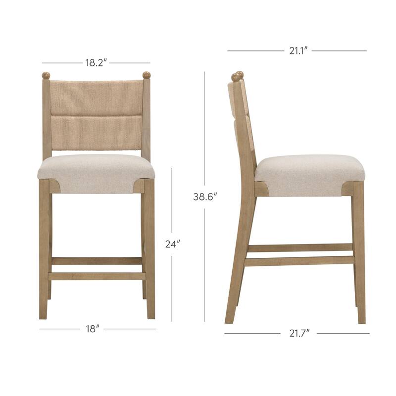 Cove Seagrass Counter Stool, Upholstered Bar Stool with Seagrass Backrest and Flax Upholstered Seat