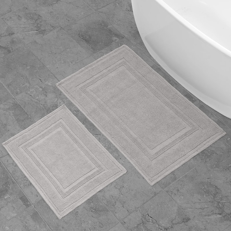 Jean Pierre Cotton Stonewash Racetrack 2-Piece Bath Rug Set - Light grey