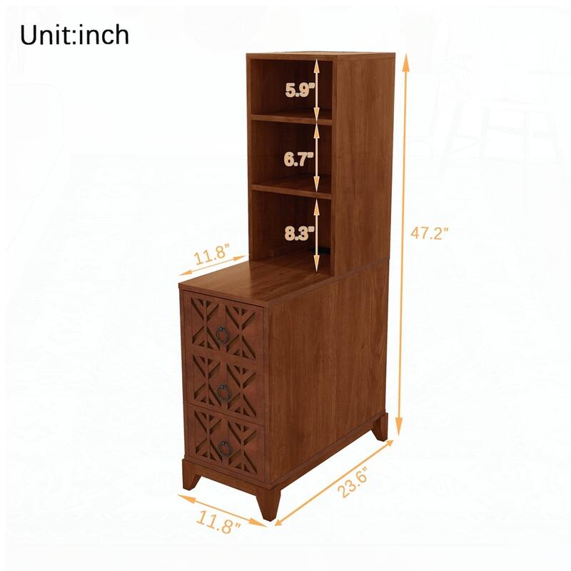 3 Drawers NightStand Corner Table with 2 Open Shelves