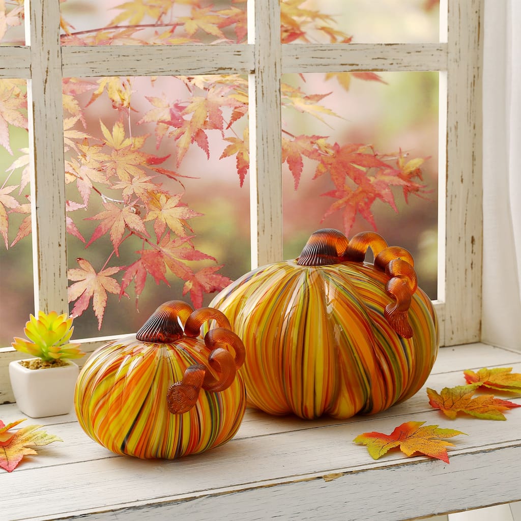 Glitzhome Thanksgiving Handblown Glass Pumpkins Set Fall Harvest Table Centerpieces