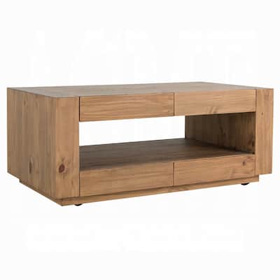 Ayma Coffee Table, 1 Inner Shelf, Brown Oak Wood, Rectangular 50 Inch