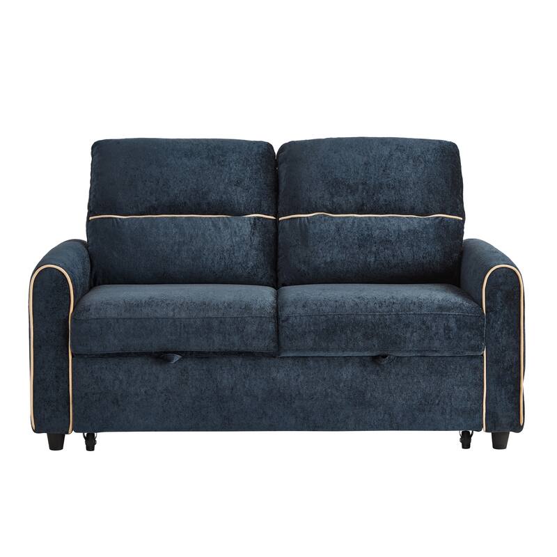Roomfitters 58 Inch Chenille Pull Out Loveseat Sofa Bed with USB Ports and Side Storage Pockets, Modern