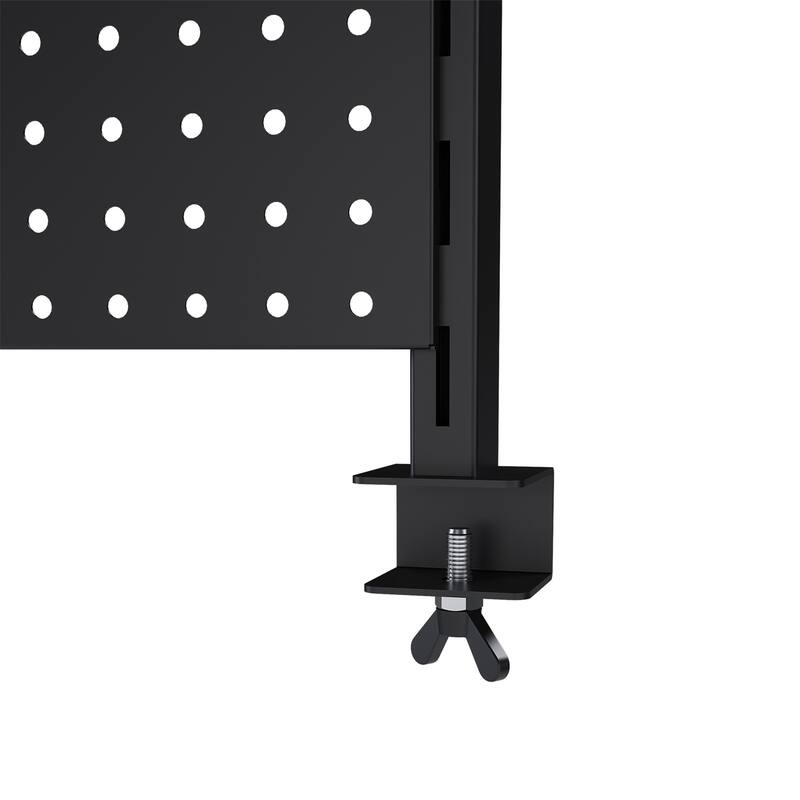 Clamp-On Desk Pegboard with Single Monitor Stand, Hooks & Movable Panel