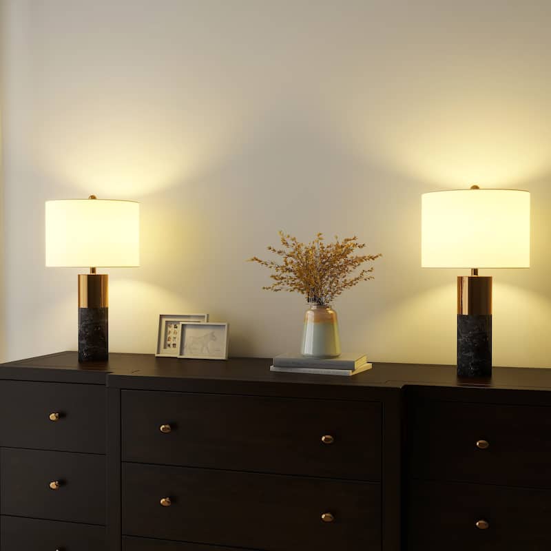 Set of 2 Luxury Marble Gold Bedside Table Lamp - Black(2Pack)