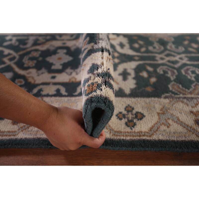 Green Oushak Indian Runner Rug Hand-Knotted Wool Carpet - 2'5"x 11'7"