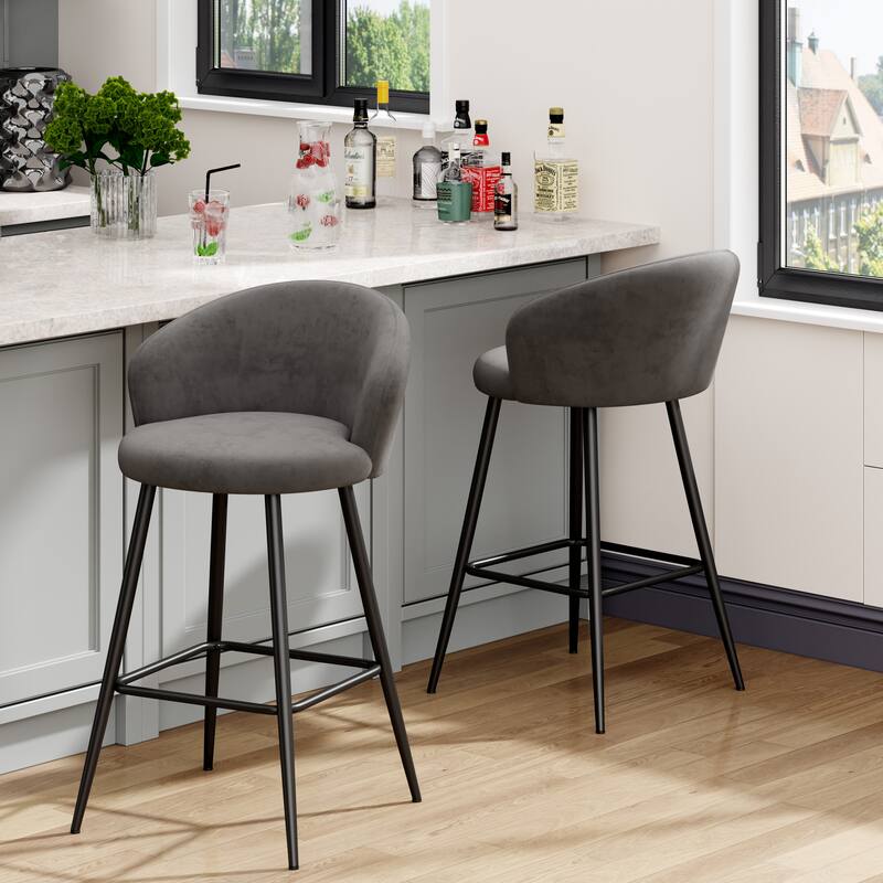Upholstered Counter & Bar Stools With Metal Frame, Bar Chairs for Kitchen lsland with back and footrest