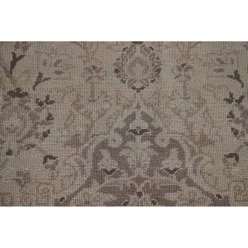 Hand Knotted Oriental 100% Wool Carpet Traditional Floral Beige & Ivories Kashan Area Rug - 12' 5'' X 9' 5''