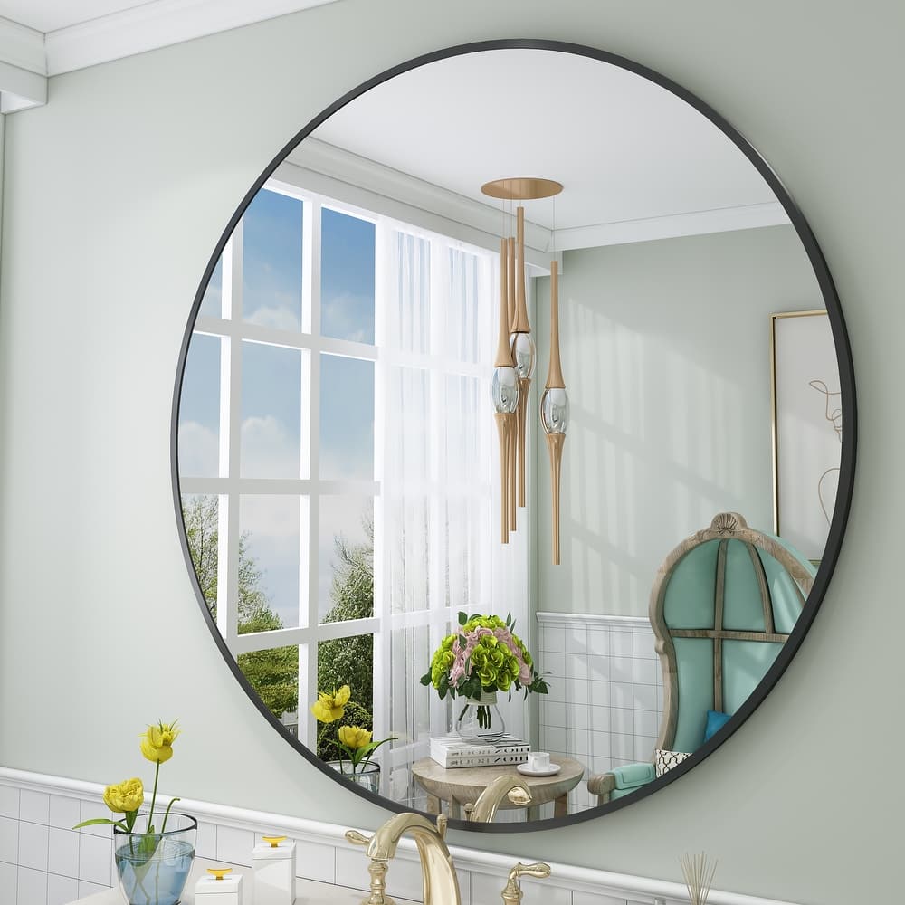 Round Wall Mirror Aluminum Alloy Framed Bathroom Vanity Mirror
