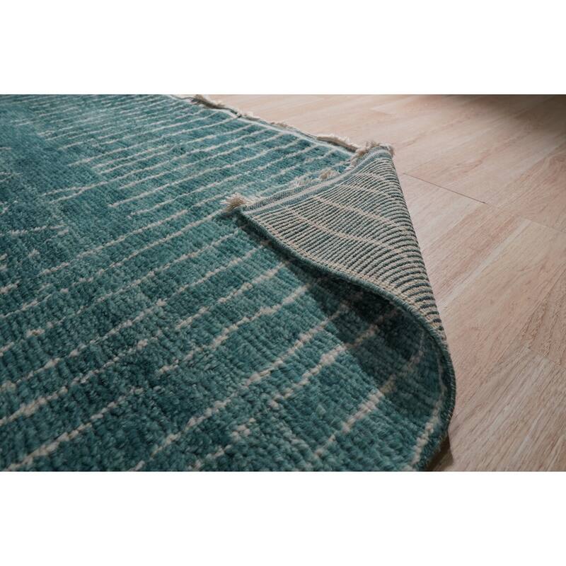 Green Hand-Knotted Wool Moroccan Rug, 9' x 12', soft cozy area rug - L