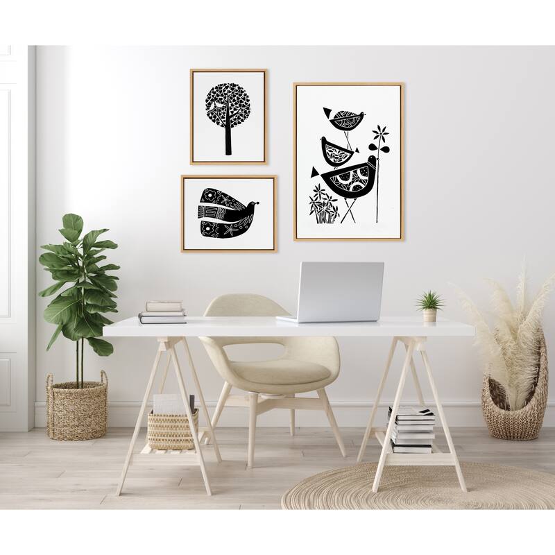 Kate and Laurel Sylvie Linocut Framed Canvas Art Set by Giuliana Lazzerini