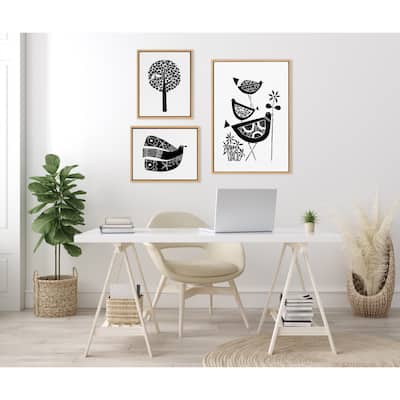 Kate and Laurel Sylvie Linocut Framed Canvas Art Set by Giuliana Lazzerini