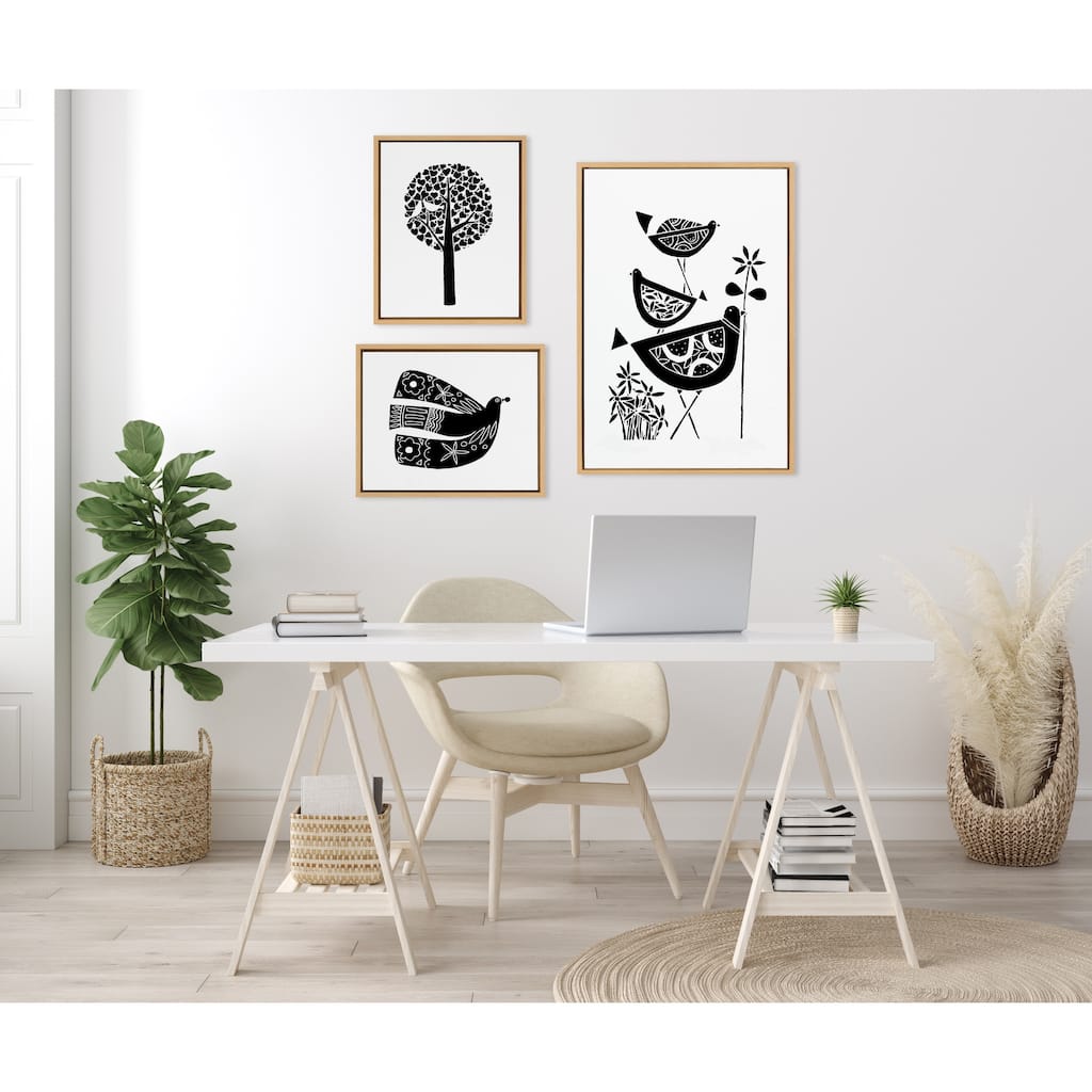 Kate and Laurel Sylvie Linocut Framed Canvas Art Set by Giuliana Lazzerini