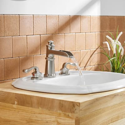 Waterfall 3 Holes Two Handle Bathroom Sink Faucet with Drain Assembly