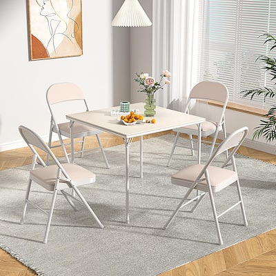 VECELO 5-Piece 1 Table + 4 Folding Chairs Card Game Set 33.8” Square PU Leather Multi-Purpose Table for Indoor Outdoor Use
