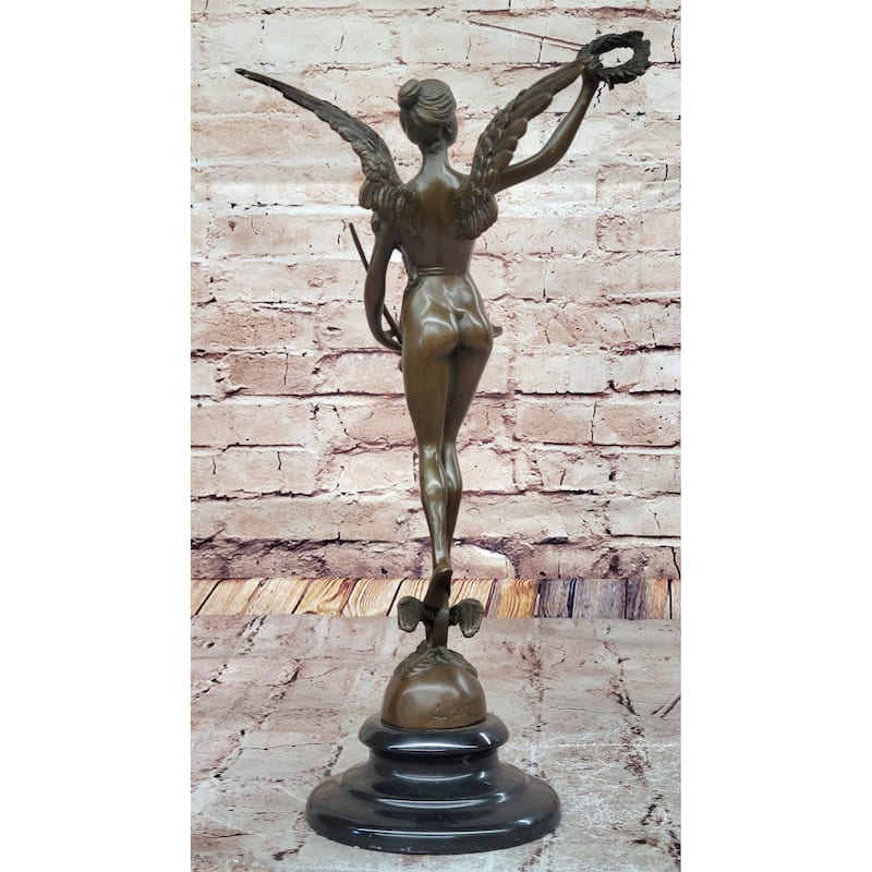 Angel Of Victory Bronze Sculpture With Trumpet And Laurel By Antoine Bofill