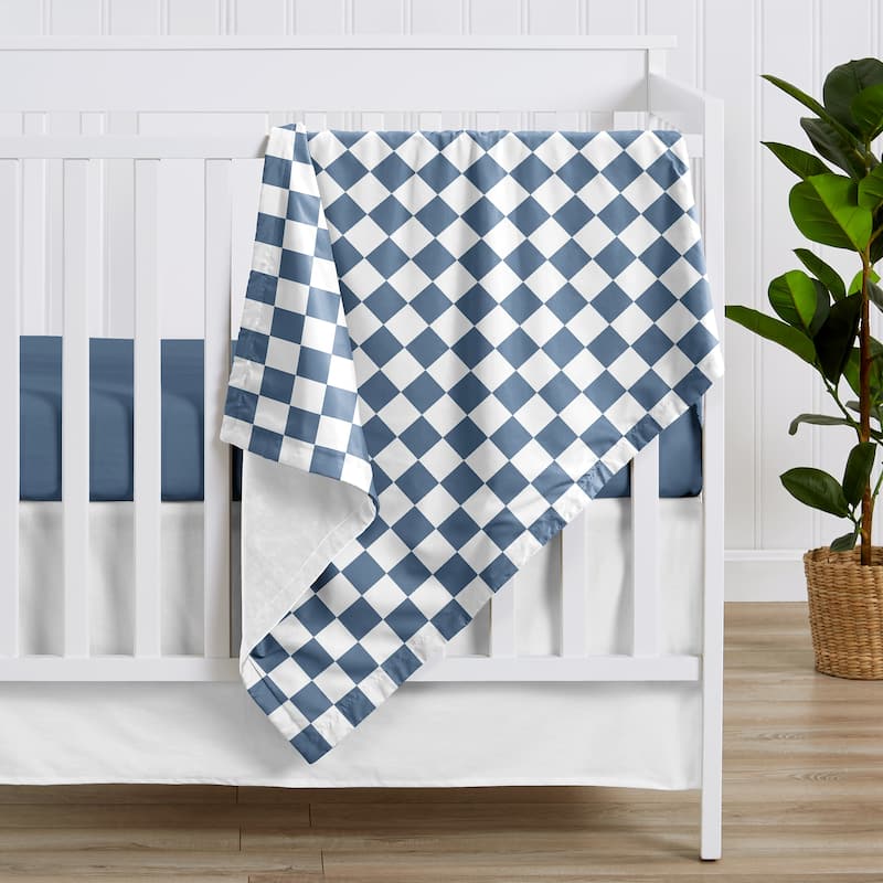 Sweet Jojo Designs Blue Gingham Checkered Plaid Boy Baby Receiving Security Swaddle Blanket -Vintage Classic Checkerboard, Retro