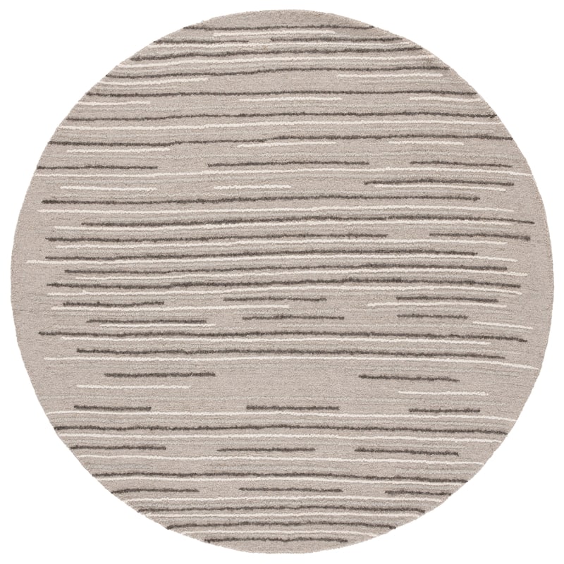 SAFAVIEH Handmade Ebony Isaure Modern Striped Wool Rug - 6' Round - Grey/Black