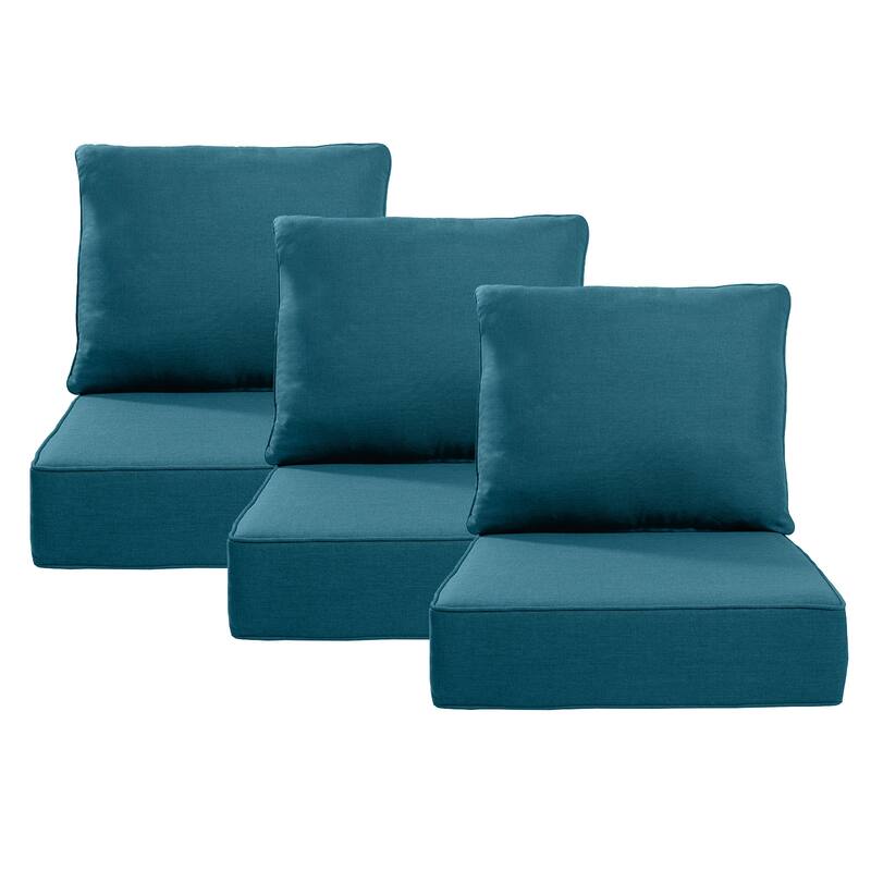 Luxury 6" Outdoor Cushions for Patio Furniture, 24x24x6 Cushion Set, Fade Resistant Replacement Cushions with Removable Cover - Peacock Blue - 3 Set
