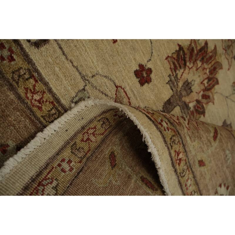 Hand Knotted Oriental 100% Wool Carpet Traditional Floral Beige & Ivories Peshawar Area Rug - 8' 4'' X 6' 2''