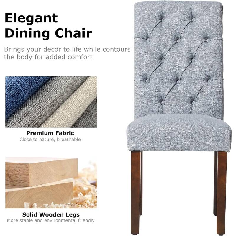 Tufted Parsons Upholstered Dining Side Chairs with Solid Wood Legs and Padded Seat