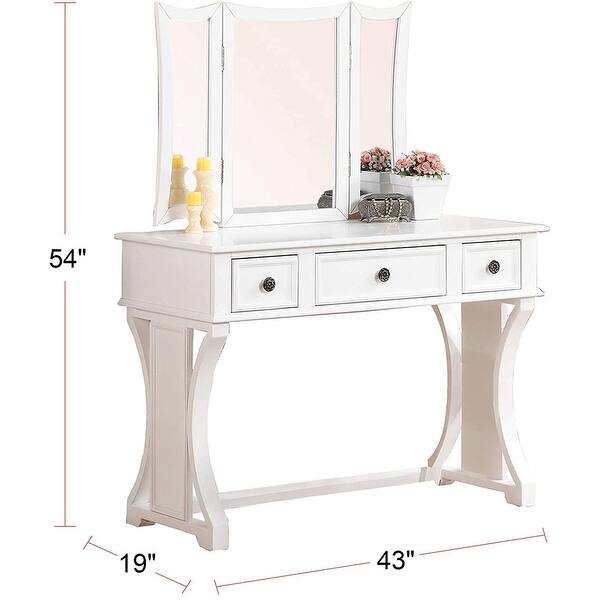 Unique Modern Bedroom Vanity Set w Stool Foldable Mirror Drawers Black Color MDF Veneer 1pc Vanity Set